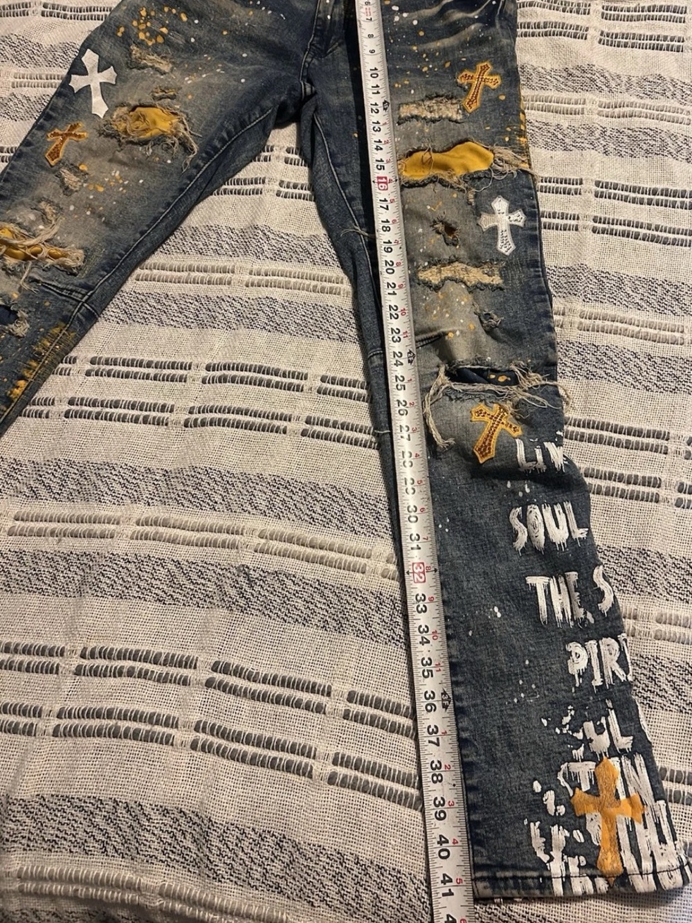 Smoke Rise Mens Jeans 32x32 Distressed Graffiti Paint Splatter Grunge Read Descr